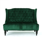 Tufted High Winged Back Velvet Loveseat