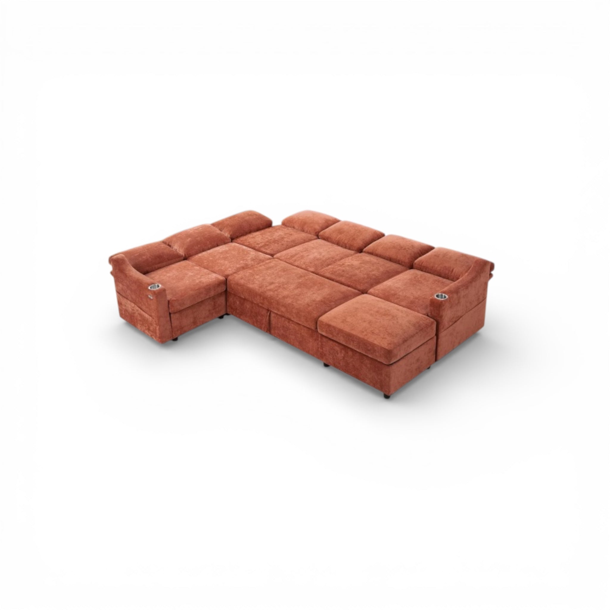Orange Chenille Modular Sleeper Sofa with USB