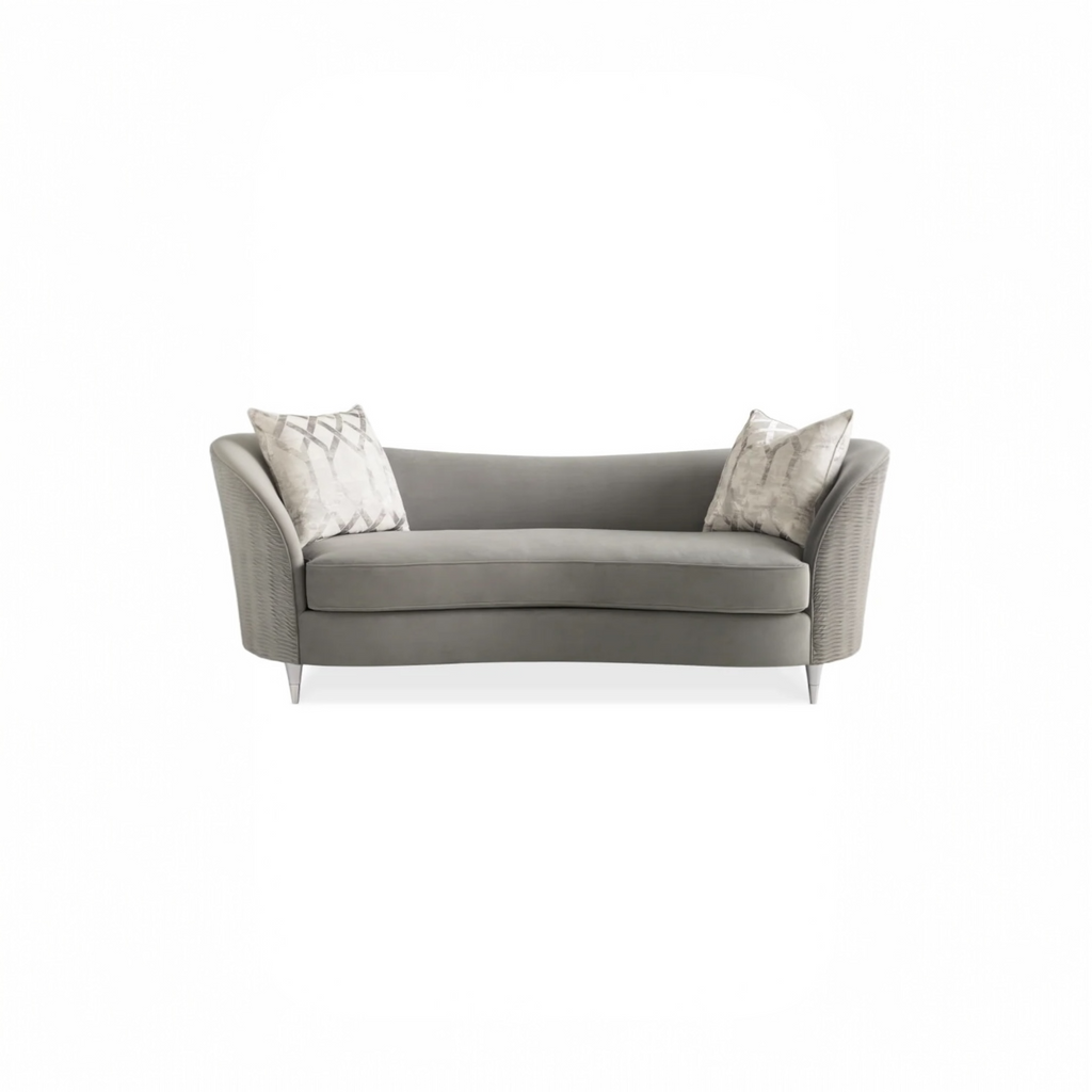 Gray Velvet Curved Sofa | Caracole Farrah