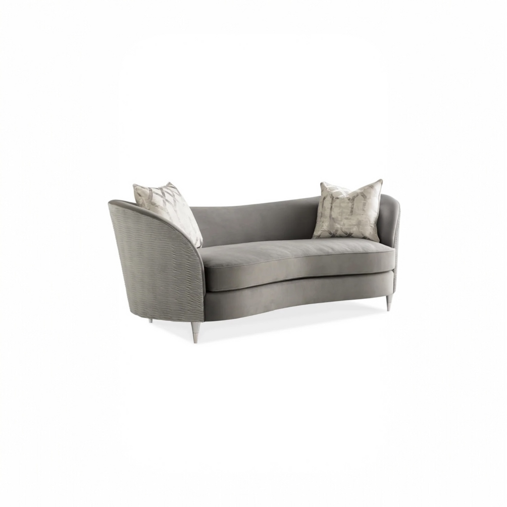 Gray Velvet Curved Sofa | Caracole Farrah