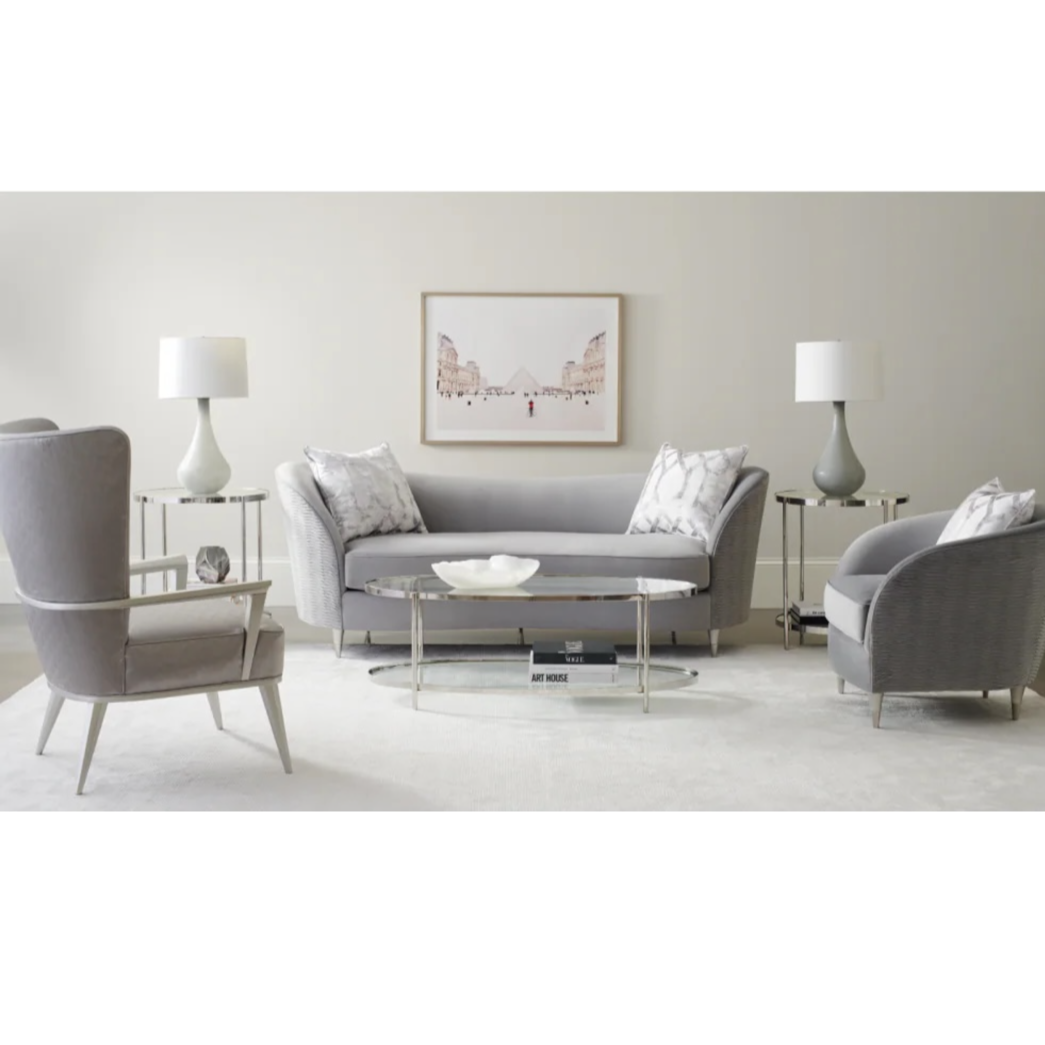Gray Velvet Curved Sofa | Caracole Farrah