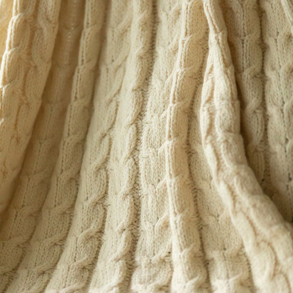 Handloomed Alpaca & Pima Cotton Cable Throw, Ivory