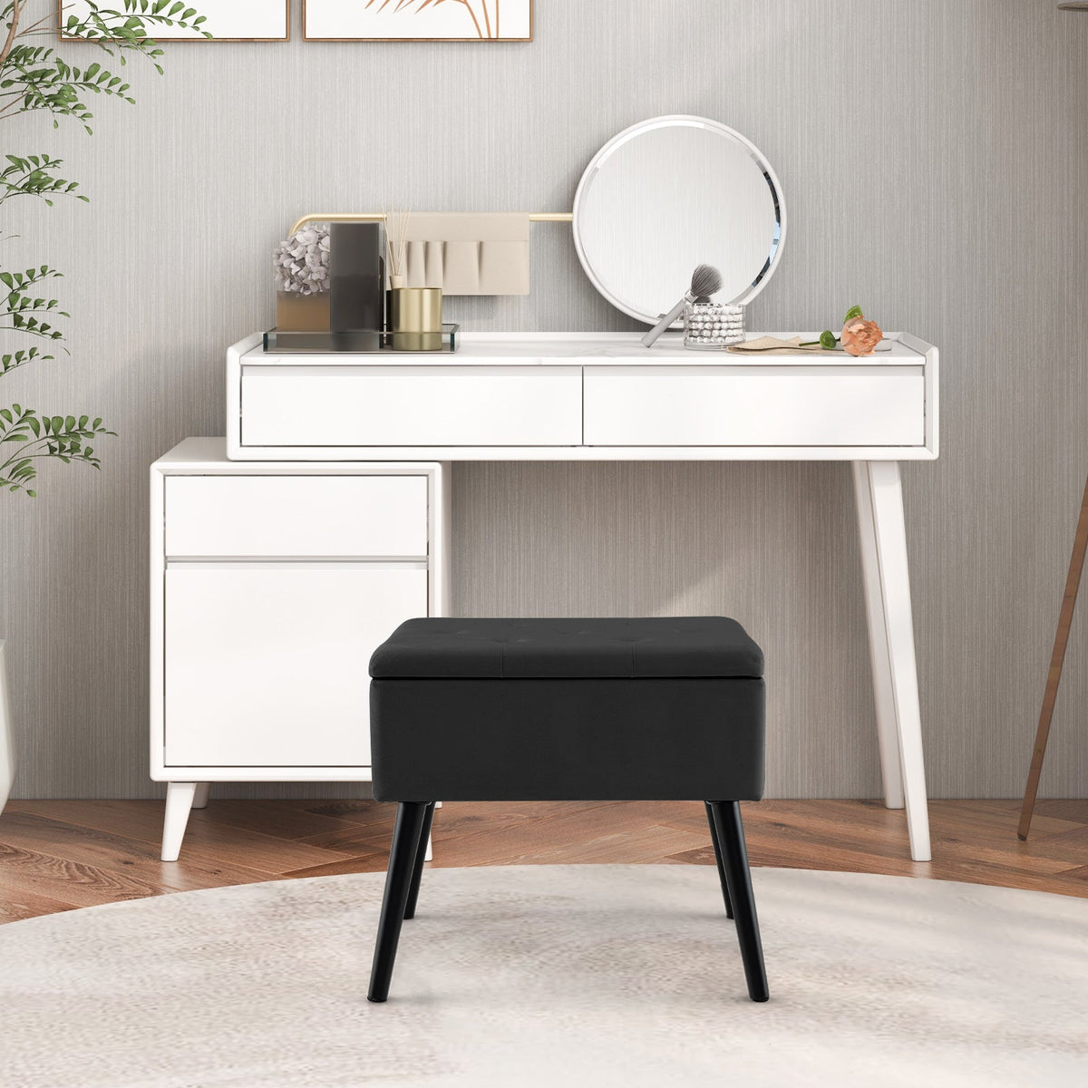 Velvet Storage Ottoman with Solid Wood Legs