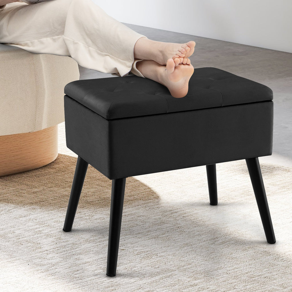 Velvet Storage Ottoman with Solid Wood Legs