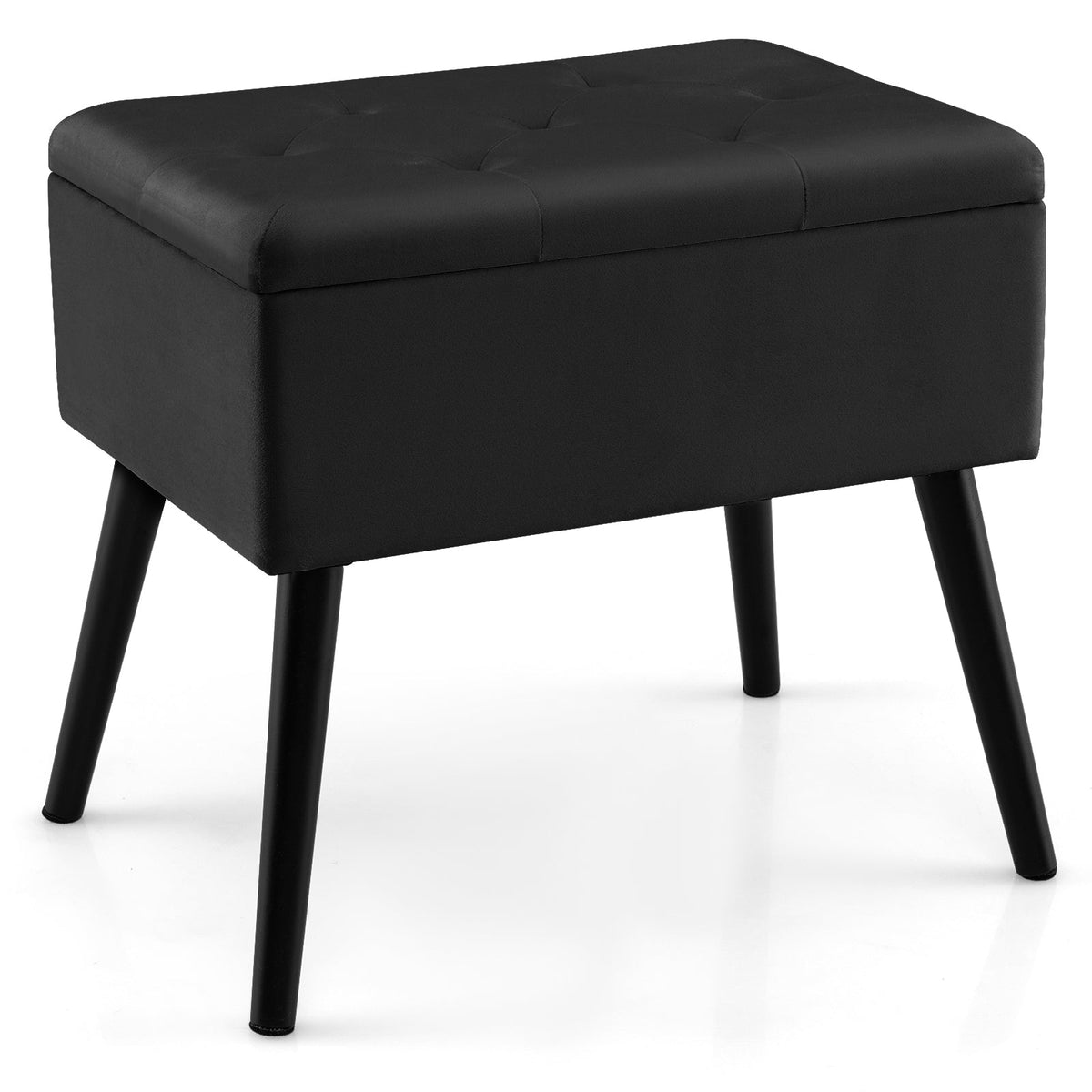 Velvet Storage Ottoman with Solid Wood Legs
