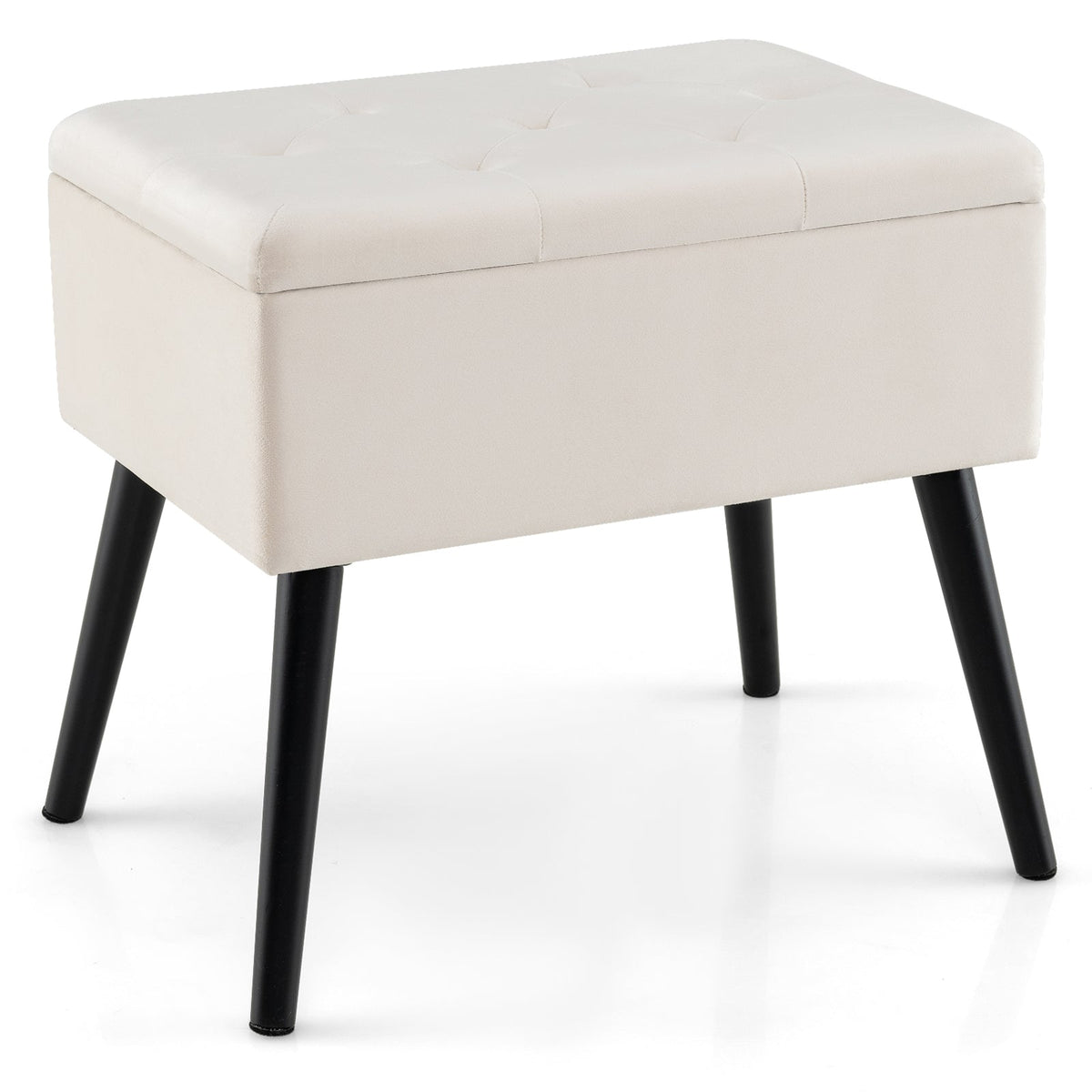 Velvet Storage Ottoman with Solid Wood Legs