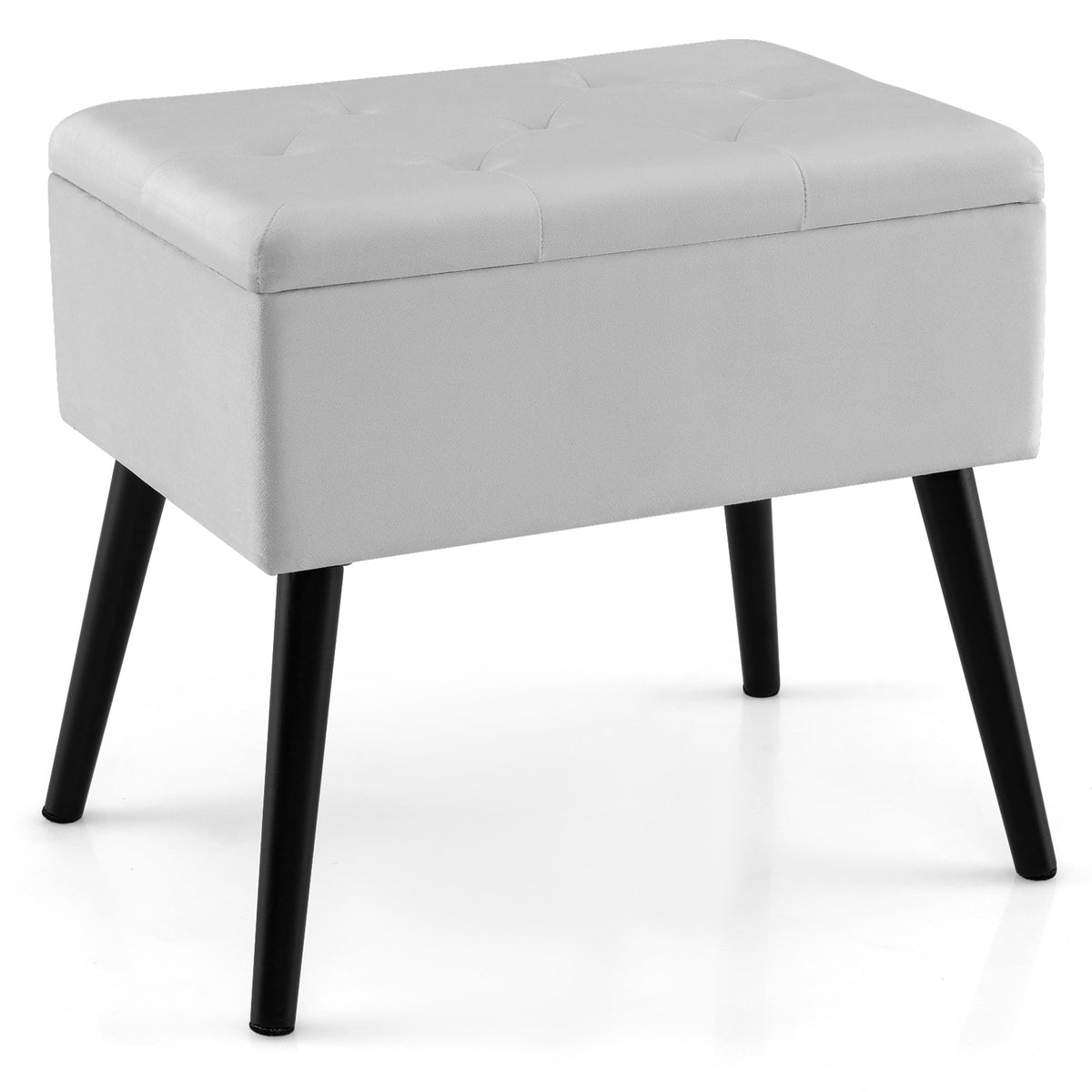 Velvet Storage Ottoman with Solid Wood Legs