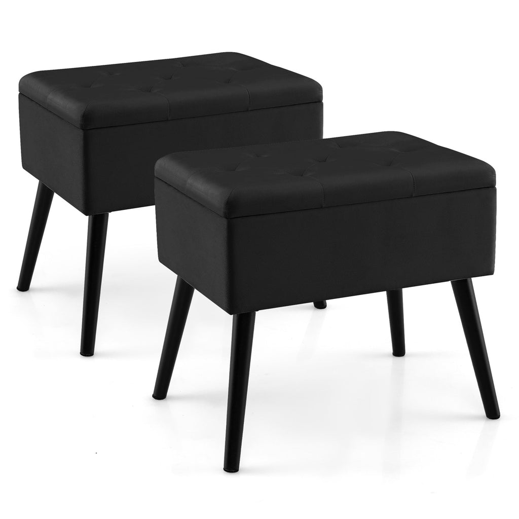 Velvet Storage Ottoman with Solid Wood Legs