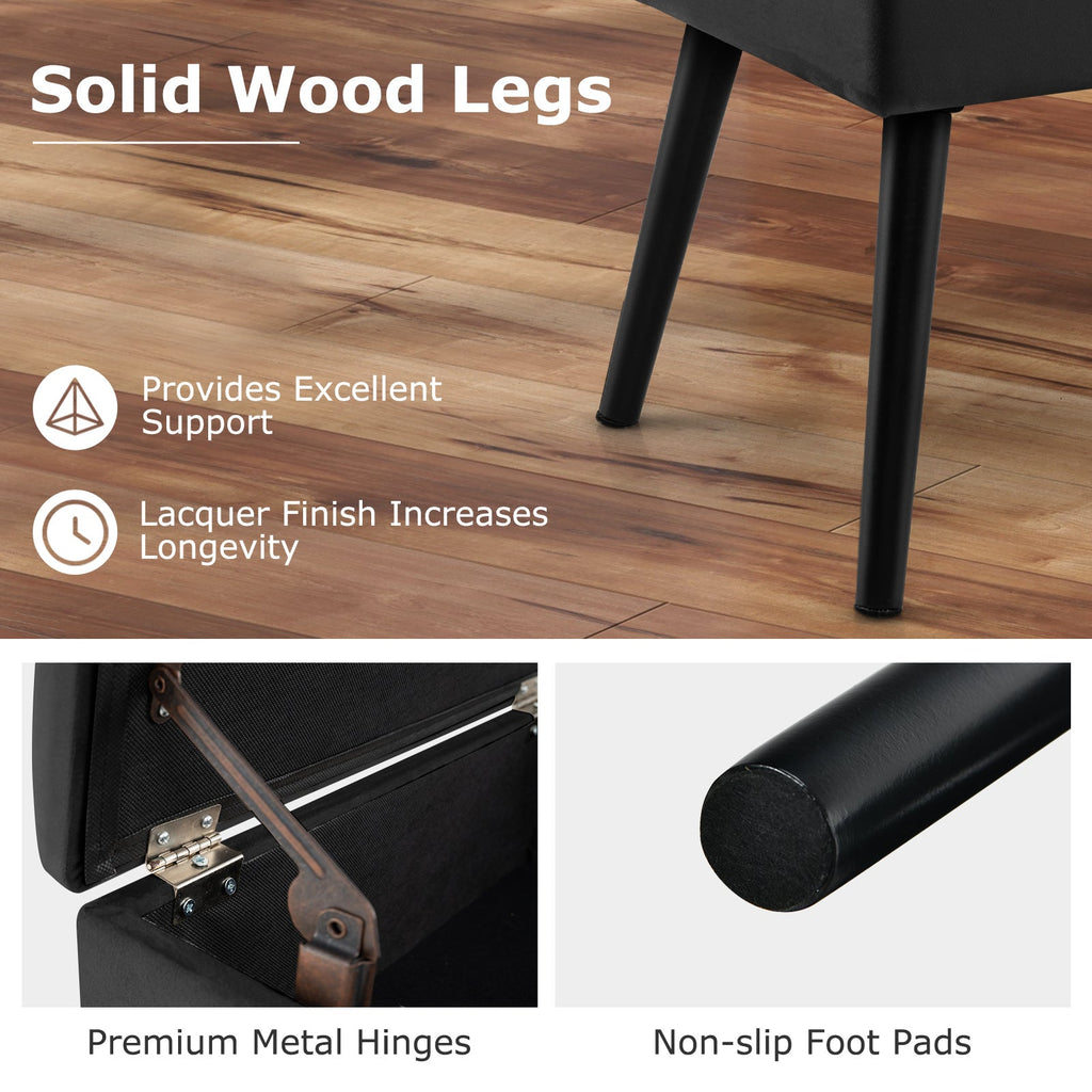 Velvet Storage Ottoman with Solid Wood Legs