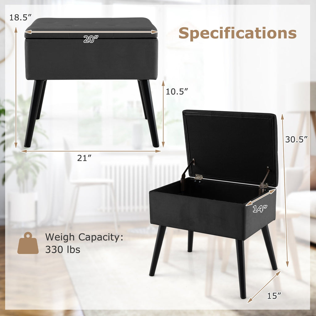 Velvet Storage Ottoman with Solid Wood Legs