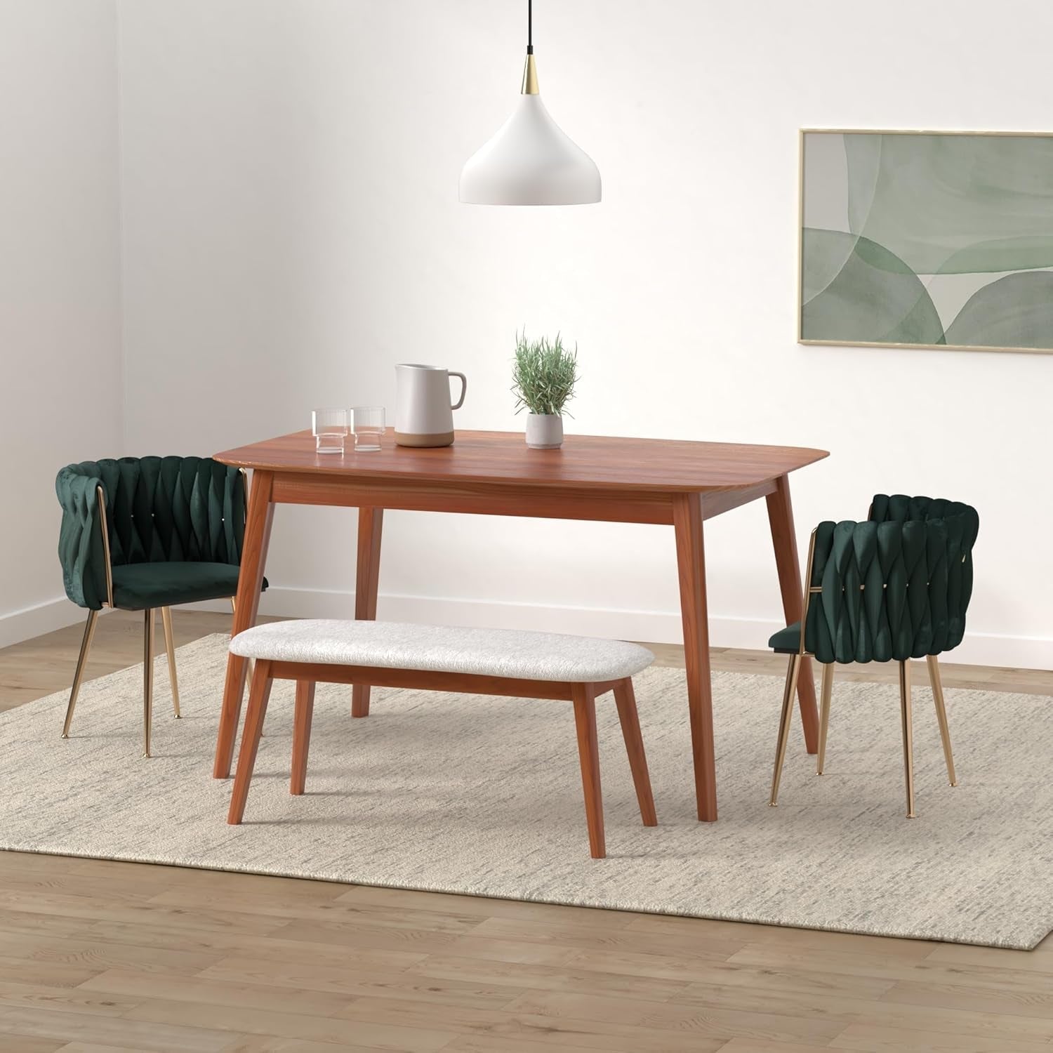 Velvet Dining Chairs Set of 4 With Gold Metal Legs in Green