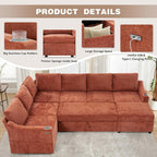Orange Chenille Modular Sleeper Sofa with USB