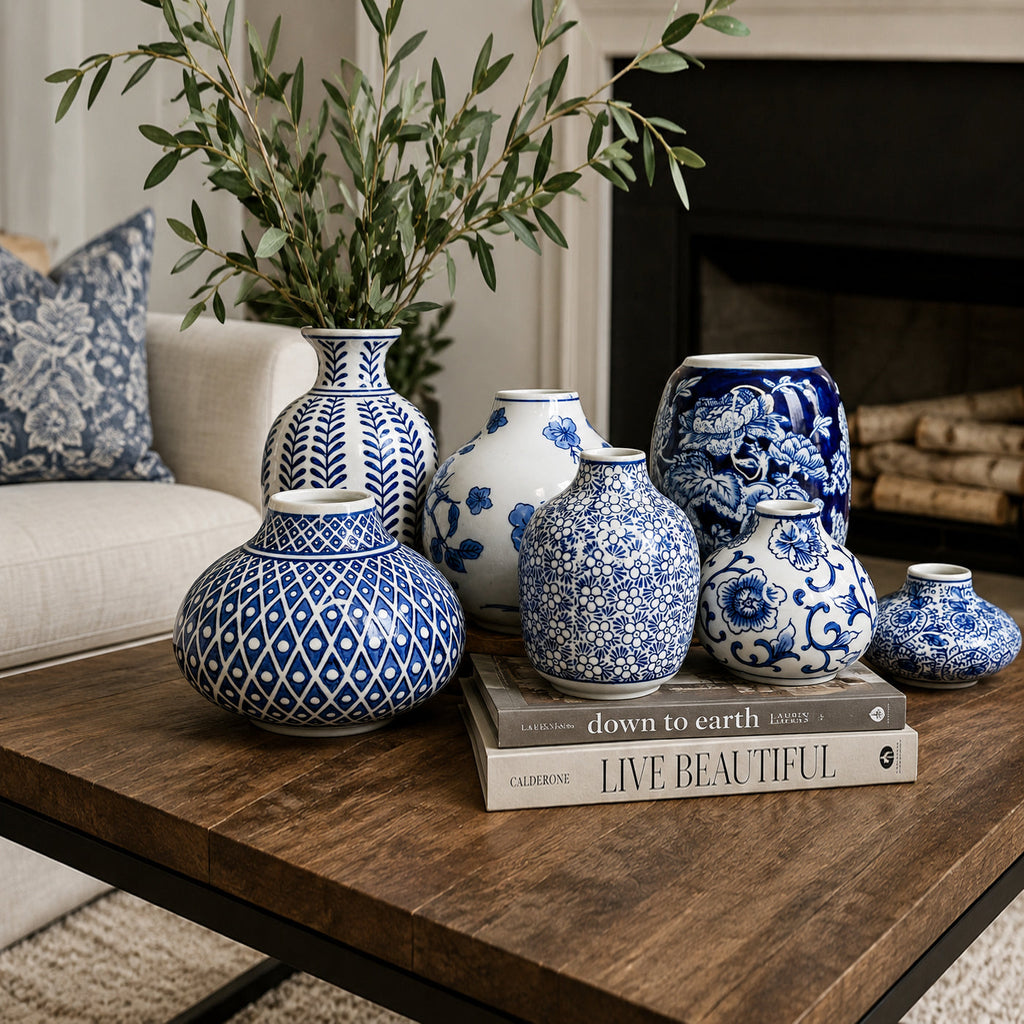 Samira Blue & White Handmade Vases
