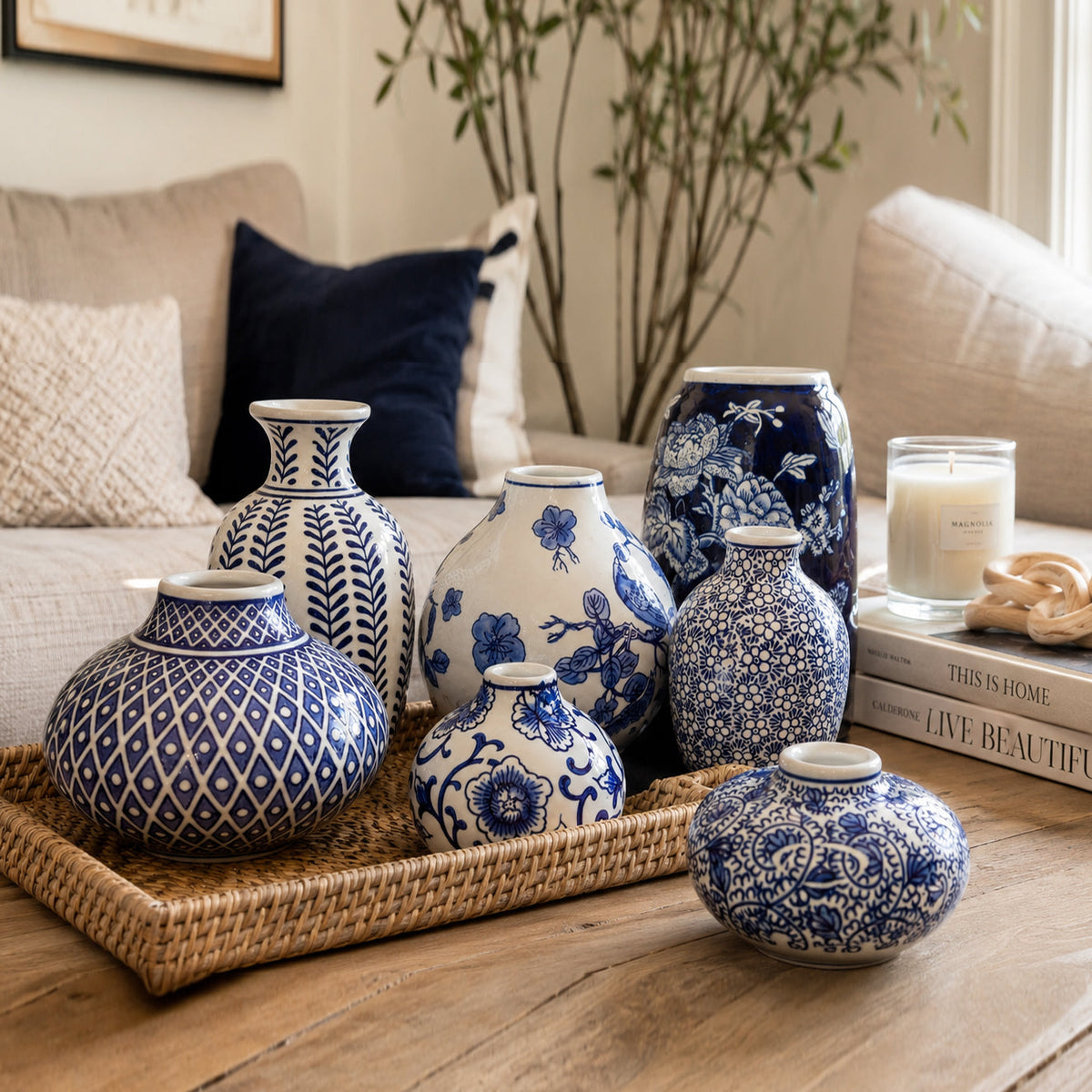 Samira Blue & White Handmade Vases