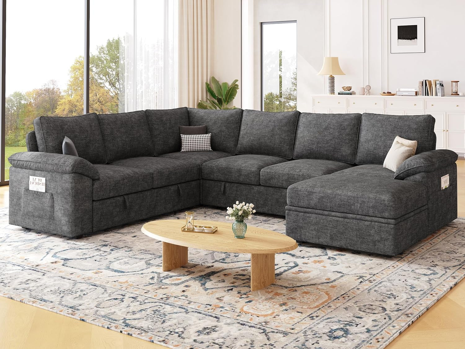 108 Inch Modular Sectional Sleeper Sofa CharcoalGrey