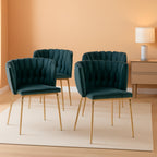 Velvet Dining Chairs Set of 4 With Gold Metal Legs in Green