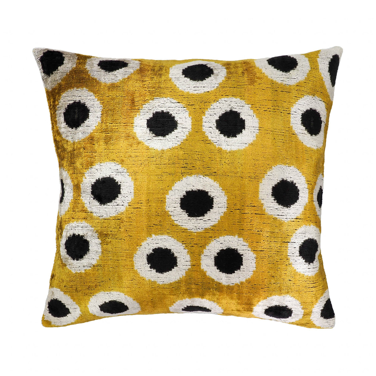 Golden Orbs Silk Velvet Ikat Pillow Cover, 20" x 20"