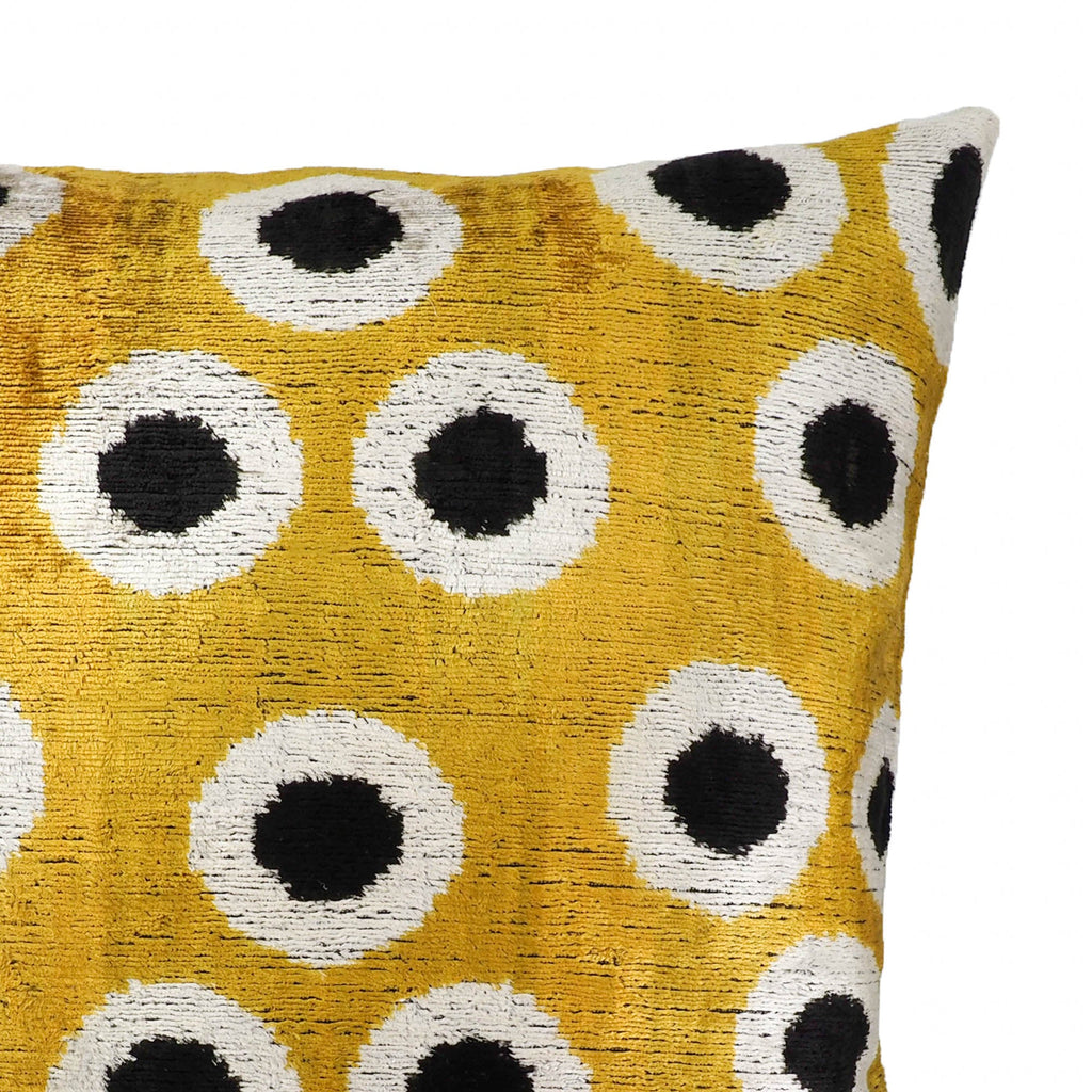 Golden Orbs Silk Velvet Ikat Pillow Cover, 20" x 20"