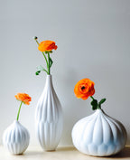 Textured White Porcelain Bud Vases, Set of 3