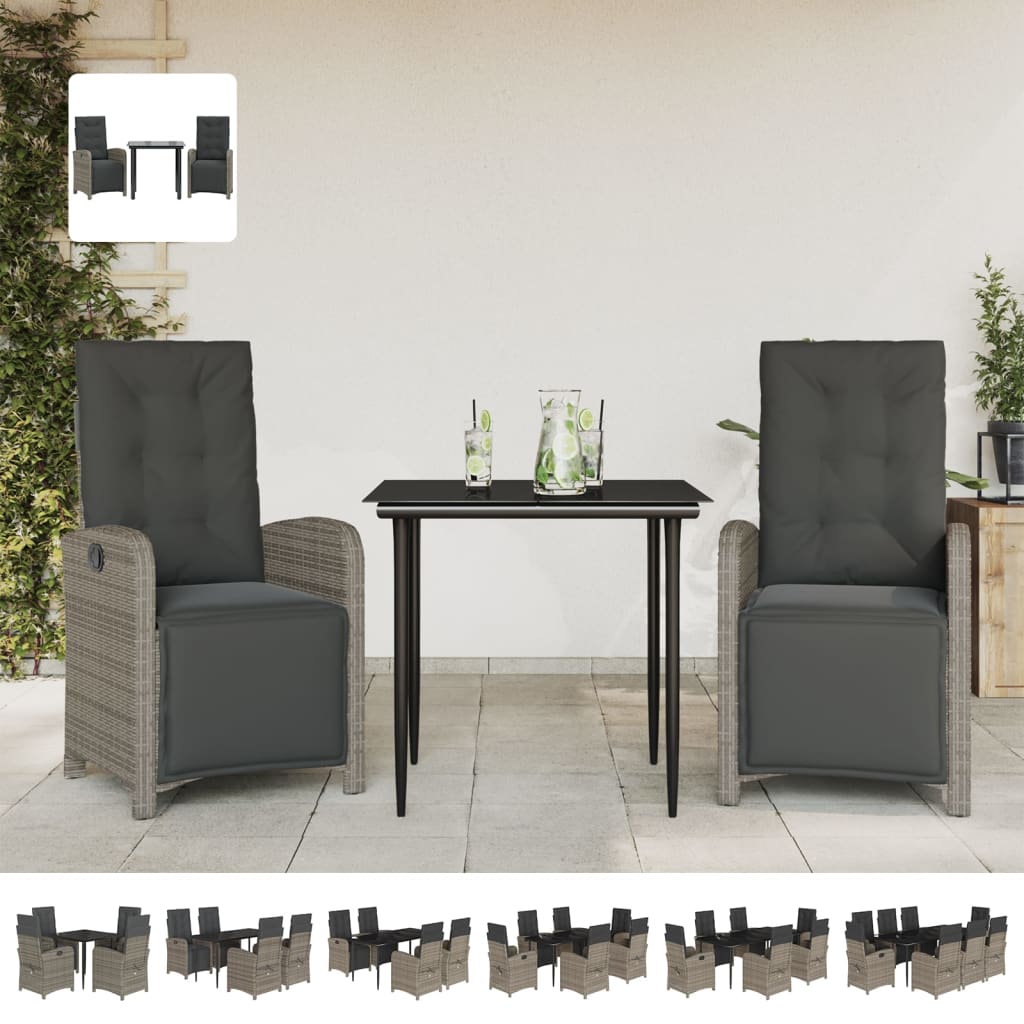 vidaXL 7 Piece Patio Dining Set with Cushions Gray Poly Rattan