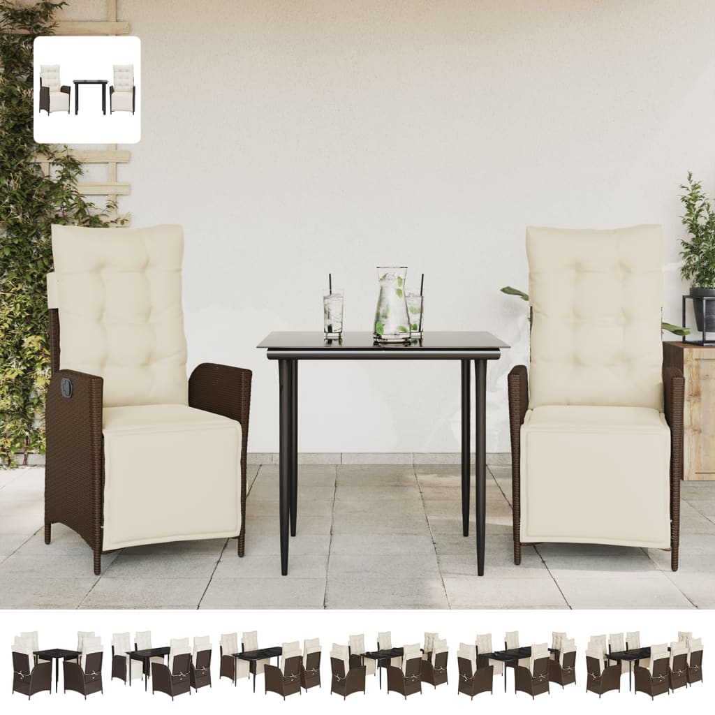vidaXL 7 Piece Patio Dining Set with Cushions Brown Poly Rattan