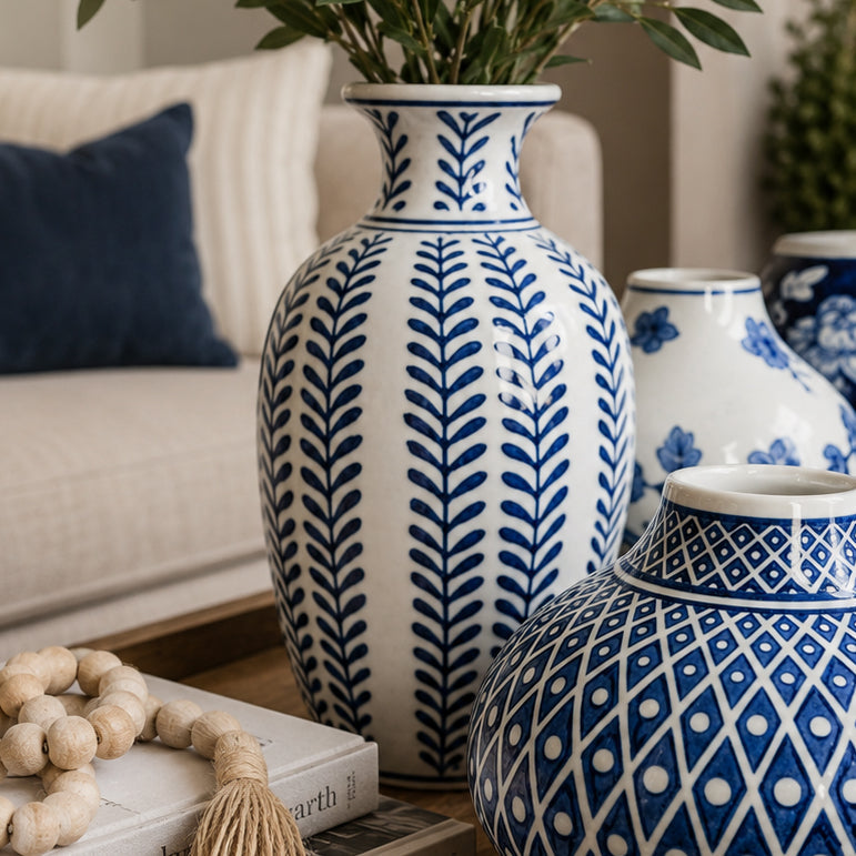 Samira Blue & White Handmade Vases